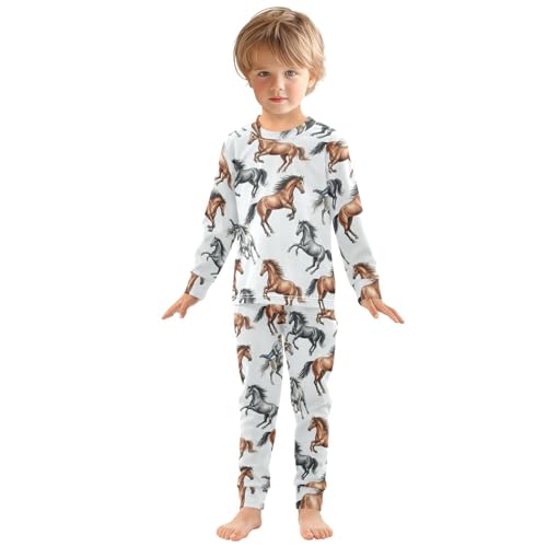 Pajama Sets Long Sleeve Horses Running in Pattern Soft Comfy Sleepwear 2 Piece PJS 3-8T2