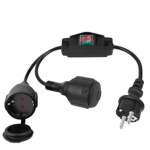 Jubaopen Enchufe Doble para Enchufe,Enchufe Doble Conmutador de Norma EU Cable Alargador De Goma, 250V/16A, Enchufe Machoy Hembra 2AC IP44, Resistente al Agua para Dormitorio, Despacho, Salón