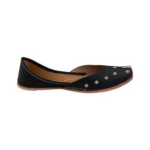 Image of KORAKARI Women's Traditional Ethnic Amber Punjabi Jutti, Leather Flat Comfortable Mojaris for Girls