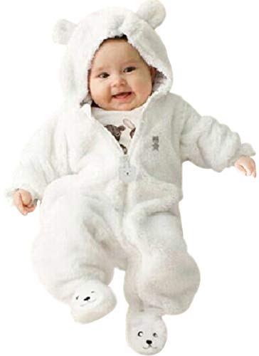 LOTUCY Toddler Boys Girls 3D Cartoon Bear Fleece Hooded Romper Winter Warm Onesies Jumpsuit Size 9-12Months/Tag9 (White)