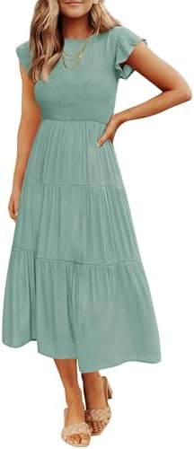 ZESICA Women's 2026 Summer Casual Flutter Short Sleeve Crew Neck ...