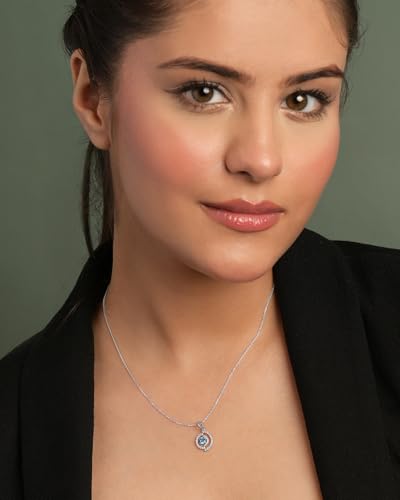 Image of Clara 925 Sterling Silver Blue Pendant Necklace with Chain | Platinum Plated |Minimal Daily Wear | Gift for Women & Girls