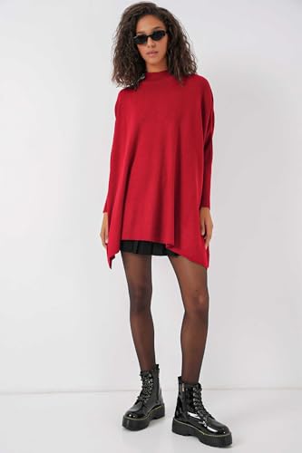 Image of Women's Crew Neck Batwing Sleeve Split Hem Oversized Knit Poncho Sweater