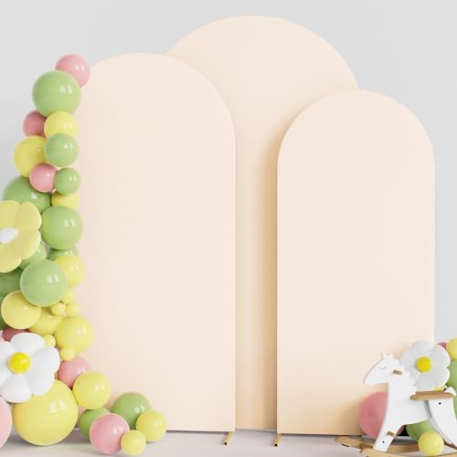 Asee'm Beige Arch Covers Stretchy Backdrop Set of 3 Wedding 7.2/6.6/6FT