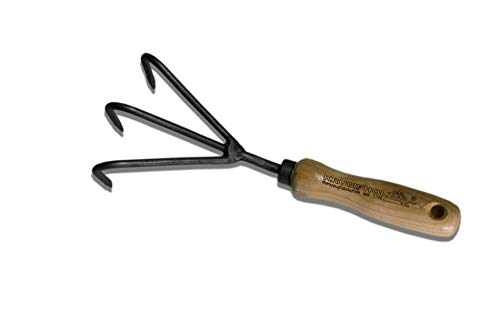STILTREU Krumpholz Grubber, 3 Zinken (geschmiedet) mit Eschengriff (14 cm)