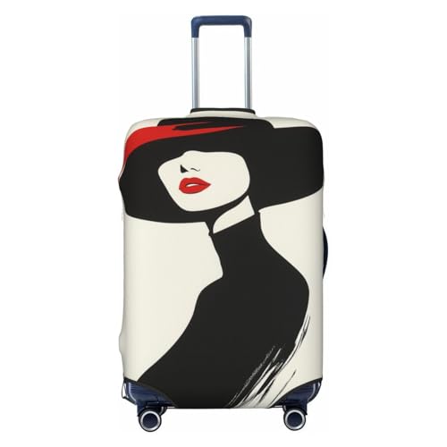 Red Lips Black Hat Woman Minimalism Elastic Travel Luggage Covers Dustproof Scratch-Resistant Suitcase Protector Fit 22-24 Inch