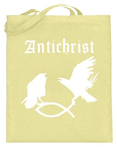 Sac en jute Antichrist à motif poisson de Noël jaune zinc grand format 38x42cm