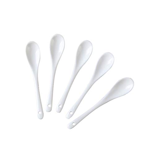 White Ceramic Spoon for Feeding Baby Honey,Tea Spoon Milk Soup Stir Coffee Spoon,5 Pieces