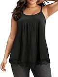 7th Element Womens Plus Size Tank Tops Camisole Cami Loose Fit 2025 Summer Sleeveless Top Lace Extender Dressy Shirt Blouse(Black,3X)