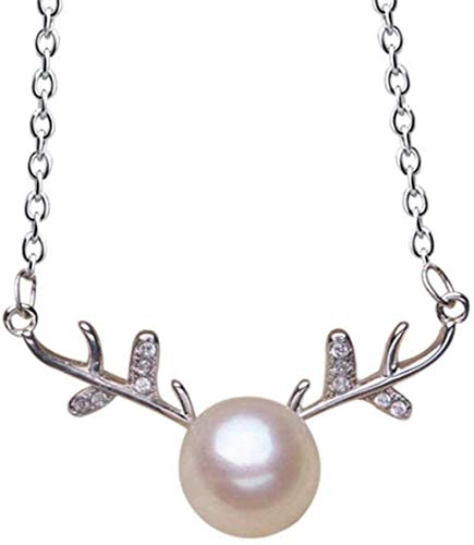 Collier de perles naturelles pendentif argent et bois avec boîte bijoux exquise