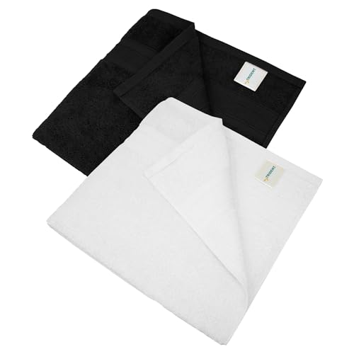 Image of MYTRIDENT Soft Comfort Air Rich 100% Cotton Towels for Bath, 500 GSM Large Size Bathroom Towels for Men /Women, 2PC Bath (69 cm x 137 cm), Black and White