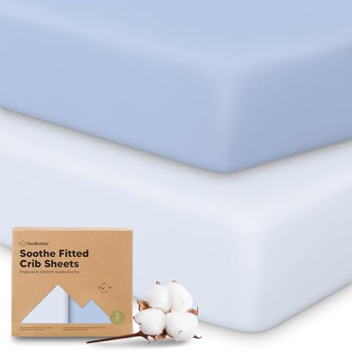 Image of KeaBabies 2-Pack Organic Crib Sheets for Boys, Girls - 52x28 Fitted Crib Mattress Sheet Neutral, Breathable Jersey Cotton Cover for Baby Bed, Toddler Mattress, Soft & Cute Prints (Blue Flax)