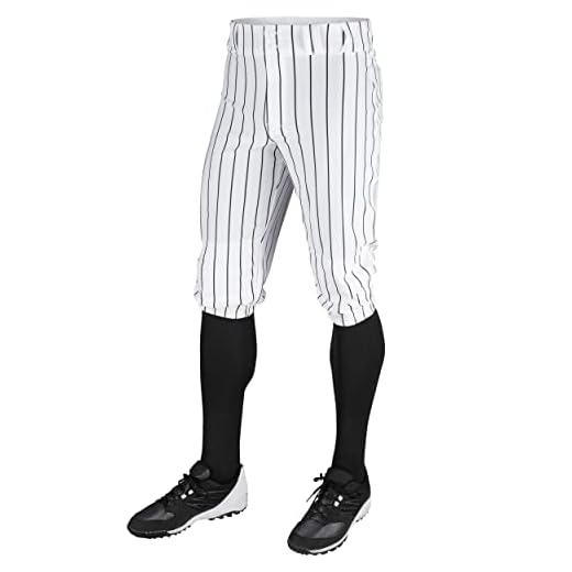 CHAMPRO Men' Triple Crown Knicker Style Baseball Pants with Knit-in Pinstripes and Reinforced Sliding Areas , White, Black Pinstripes ,Small