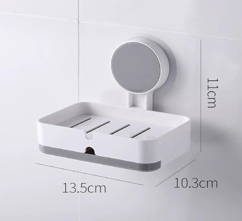 Image of Wall-Mounted Soap Holder with Waterproof Adhesive, Premium ABS Plastic, Removable Drain Tray, White