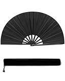ZVLINMVAM 13IN Black Large Popping Hand Fan for Line Dancing Clacking Premium Silk Boots On The Ground Hand Fan Chinese Rave Fan for Women Dancer Drag Queen Anyone in Pride Month Party Beach EDM