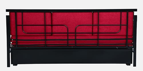 Image of 3 Seater Metal Sofa Cum Bed with Hydraulic Storage | Sofa Set for, Living Room, Guest Room, Bedroom| Single Size Convertible Sofa Bed Comfortable Seating |Single Size (Red & Black)