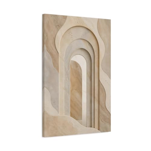Tableau arches abstraites marron et beige pour décoration salon moderne au-dessus du canapé