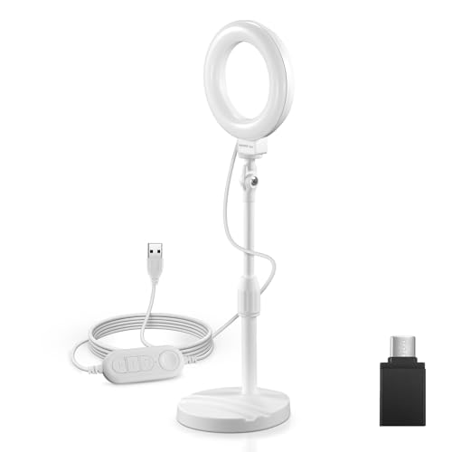 NEEWER Basics 5'/13cm Tisch Ringlicht mit Ständer 10W LED Selfie Licht mit Handyhalterung kompatibel mit iPhone für Videoaufnahmen, Laptop Webcam, Zoom...