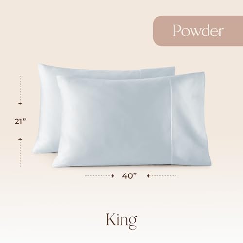 Image of 100% Organic Cotton Pillow Cases King Size Set of 2-100% Cotton Pillowcases GOTS Certified 300 Thread Count - Naturally Cooling Comfortable Breathable & Soft Pillow Cases (Powder Blue, King)