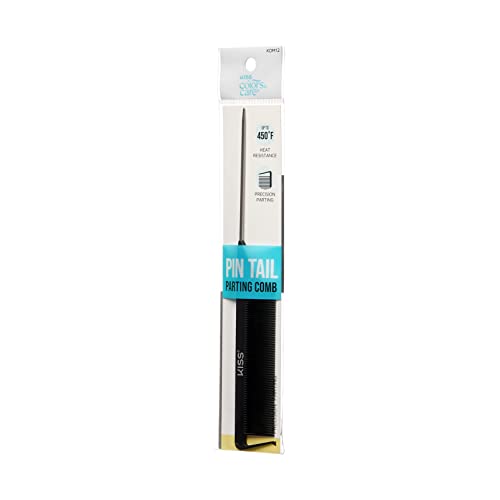 Kiss Colors & Care Professional Pin Tail Parting Comb For Sectioning, Teasing, Detangling, Grooming, General Styling - Anti Static & Heat Resistant For All Hair Types #TOP4