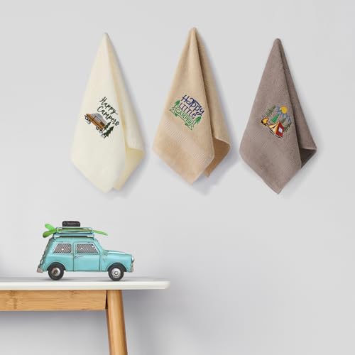 Hillsuren 3 Pcs Camping Themed Hand Towels for Bathroom 14 x 29 Inch Embroidered Decorative RV Hand Towels 100% Cotton Farmhouse Campers Bathroom Decor by Hillsuren - Used condition - Image 3