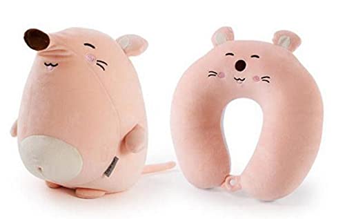 Oreiller de Voyage, Oreiller for Le Cou, Oreiller de Voyage 2 en 1 Convertible for Enfants, Oreiller Portable en Forme de U en Forme de U for Bureau en Plein air (Ours Gris) (Color : Pink Mouse) Cover