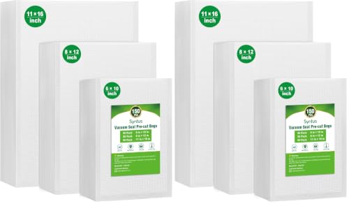 Image of Syntus Vacuum Sealer Bags, 150 Gallon 11 inch x 16 inch and Quart 8 inch x 12 inch and Pint 6 inch x 10 inch Commercial Grade PreCut Bag, BPA Free Food Vac Bags for Storage, Meal Prep or Sous Vide (Pack of 2)
