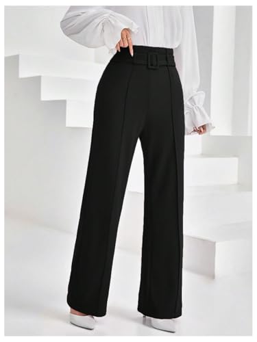 Floerns Women's High Waisted Belted Wide Leg Dress Pants Elegant Business Trousers4