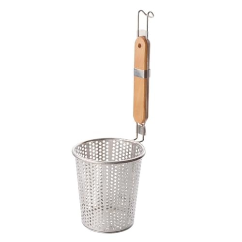 HOMOBABE Colador Inoxidable con Mango de Madera Canasta Profunda para Pasta y Verduras Escurridor de Cocina Resistente