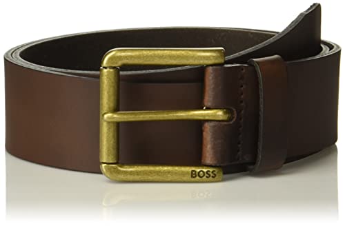 BOSS Men's Textured Leather Belt with Branded Roller Buckle