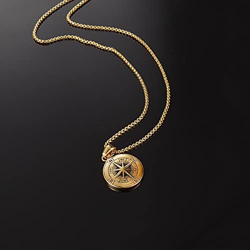 Unisex Vintage Style Compass Navigator Pendant Necklace - Gold Colour Stainless Steel