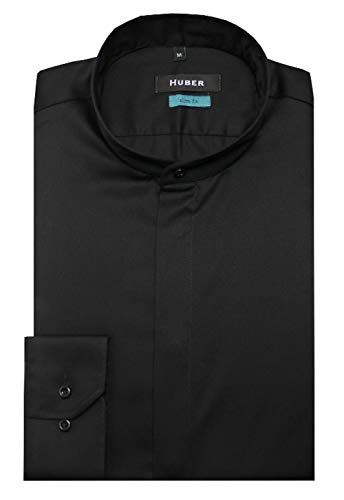 Preisvergleich Produktbild HUBER Herren Stehkragenhemd Slim Fit verd. Knopfleiste schwarz M