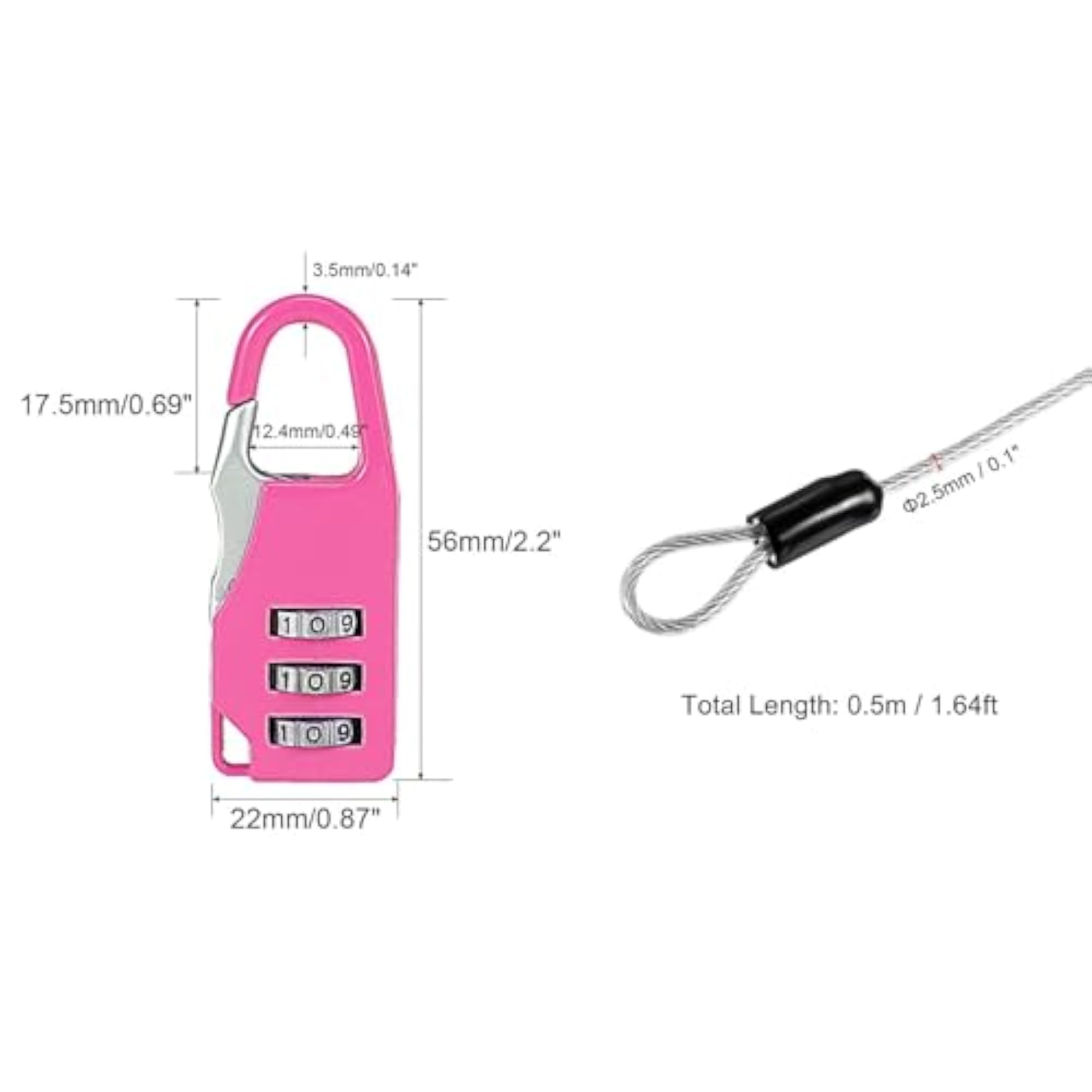 3 Digit Combination Cable Lock, Portable Security
