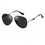 TYUVIVO Gafas de sol retro para hombre, con parte superior plana y doble puente, gafas de sol para mujer, gafas de conducción de viaje vintage UV400, C02 plateado negro, talla única