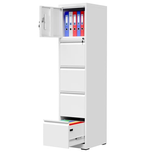 Livofloral Vertical File Cabinet with 4 Drawers and 1 Door, Metal, 2 Locks, Anti-Tip