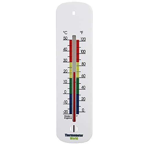 White Wall Thermometer to Measure Room Temperature in The Home Office Garden or Greenhouse - Stylish Accurate Room Thermometer