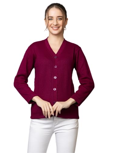 Image of Wear lusso Women Woolen V Neck Casual Wear Stylish Cardigan Sweaters for Winter with Side Pocket | Cozy and Warm Winter Sweater for Girls /Ladies