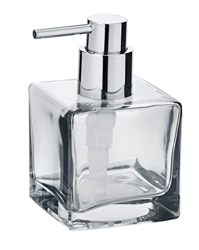 WENKO Seifenspender Lavit Transparent Echtglas - Flüssigseifen-Spender, Spülmittel-Spender Fassungsvermögen: 0.28 l, Glas, 8 x 8.5 x 8 cm, Transparent