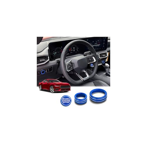 for Ford Mustang 2024 2025 2026 Accessories (EcoBoost/GT/Dark Horse), 3PCS Aluminum Alloy Knob Cover Trim Kit - Push Start, Volume Dial & Headlight Control Switch (Blue) - DvlynAuroa
