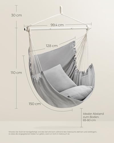 SONGMICS Hängesessel, Hängeschaukel, Hängestuhl mit 2 Kissen, Metallkette, bis 150 kg belastbar, Indoor und Outdoor, Wohnzimmer, Schlafzimmer, Taubengrau GDC197G01 4