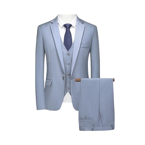 Men's Solid Color Casual Career Suit Jacket Youth Dress Small Suit Three-Piece Set Gray