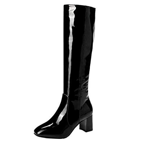 MISSUIT Damen Langschaftstiefel Blockabsatz Lackstiefel High...