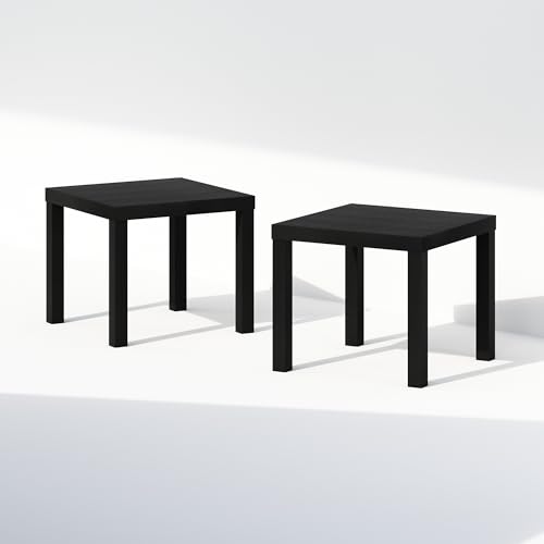 Image of Furinno Classic Set of 2 Modern Coffee Table, Printer Stand, Black | 1.8 inch Triple Thick Square Tabletop, Side Table with 4 Legs, for Living Room, Bedroom, Home Office