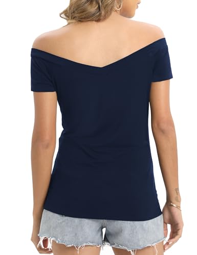 Image of Sarin Mathews Womens Shirts Off The Shoulder Tops Sexy V Neck Slim Fit Shirts Tops Blouses
