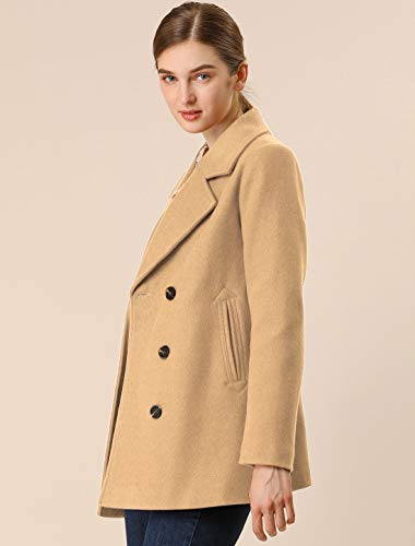 Allegra K Women's Long Sleeves Double Breasted Button Winter Outerwear Pea Coat X-Large Camel #TOP3
