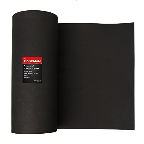 CASOMAN Professional Tool Box Liner and Drawer Liner - 16 inch(Wide) x 16 feet (Long), Non-Slip, Black 16"W x 192"L