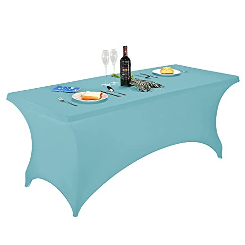 Image of FORLIFE Spandex Table Cover - Fitted Rectangular Tablecloth, 6ft, Stretch Patio Cover, Universal for Wedding, Banquet, Party (Aqua)