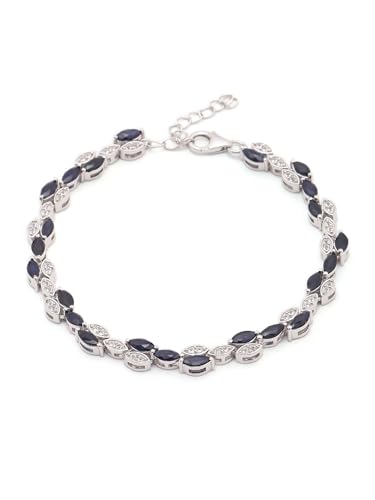 エキゾチック インディア 925 スターリングシルバー マーキスカット ブルーサファイアとキュービックジルコニア ブレスレット スタイリッシュ リンク ジュエリー 女性用