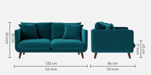 Image of Rejol Velvet 2-Seater Sofa Luxurious Comfort for Living Rooms and Offices (Teal Blue, 2 Seater)