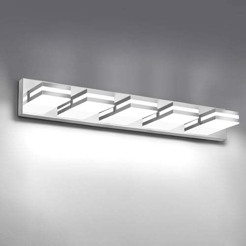 Image of IZORRO LED Modern Bathroom Lights Fixtures(5-Light,Dimmable,360Rotate),Chrome Acrylic Wall Lighting,Vanity Lights for Bathroom Over Mirror - 6000k 30In （No Assembly Required）